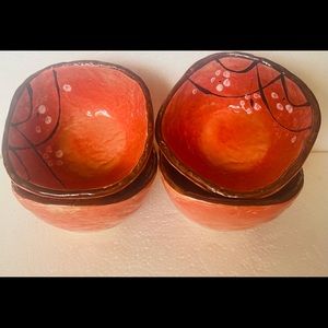 Glazed Painted Pottery Ceramic Sushi/Dip Bowls Set of 4.  Handmade Hand-Painted